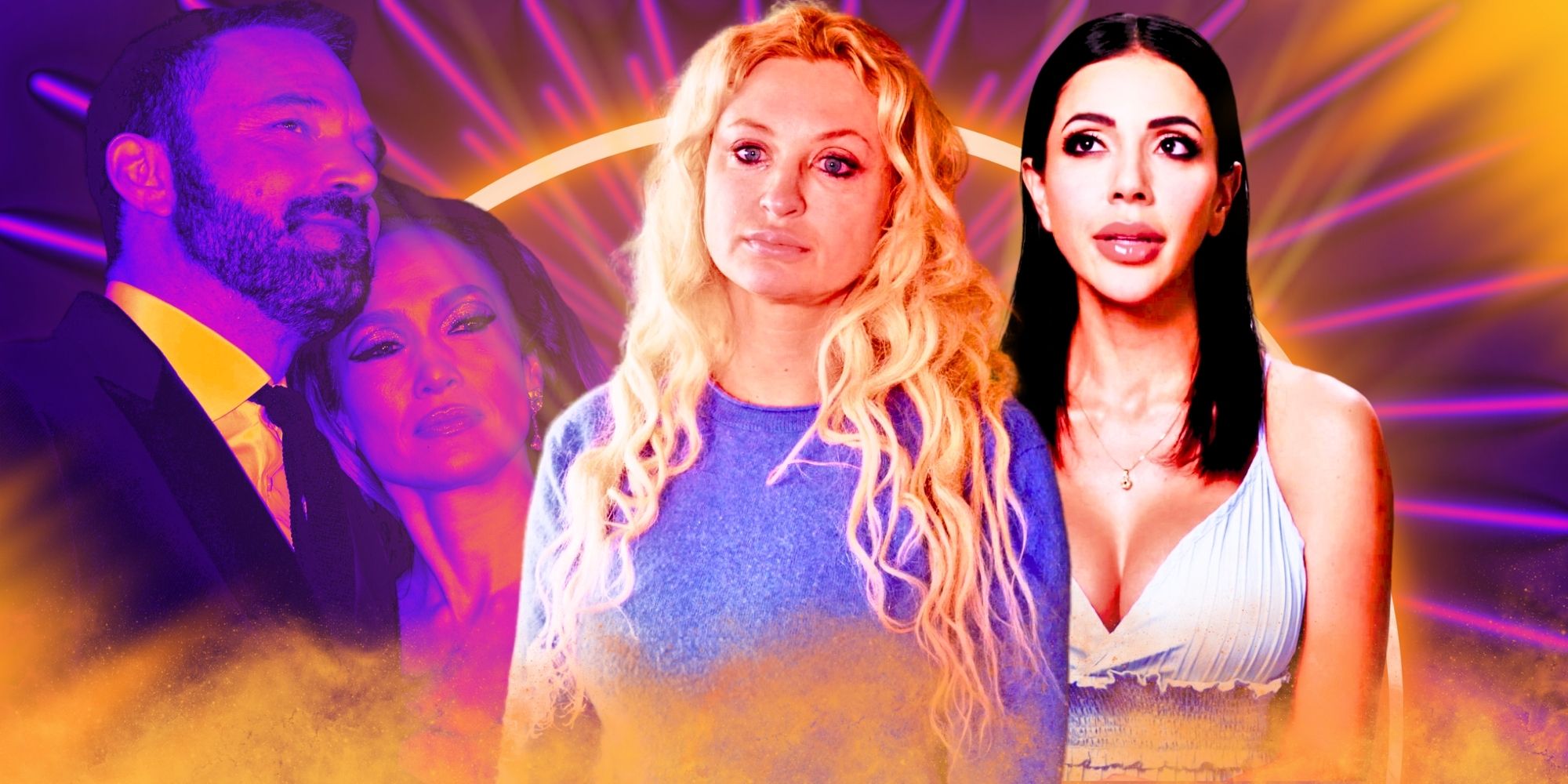 90 Day Fiance&rsquo;s Natalie and Jasmine looking serious, with Jennifer Lopez &amp; Ben Affleck embracing