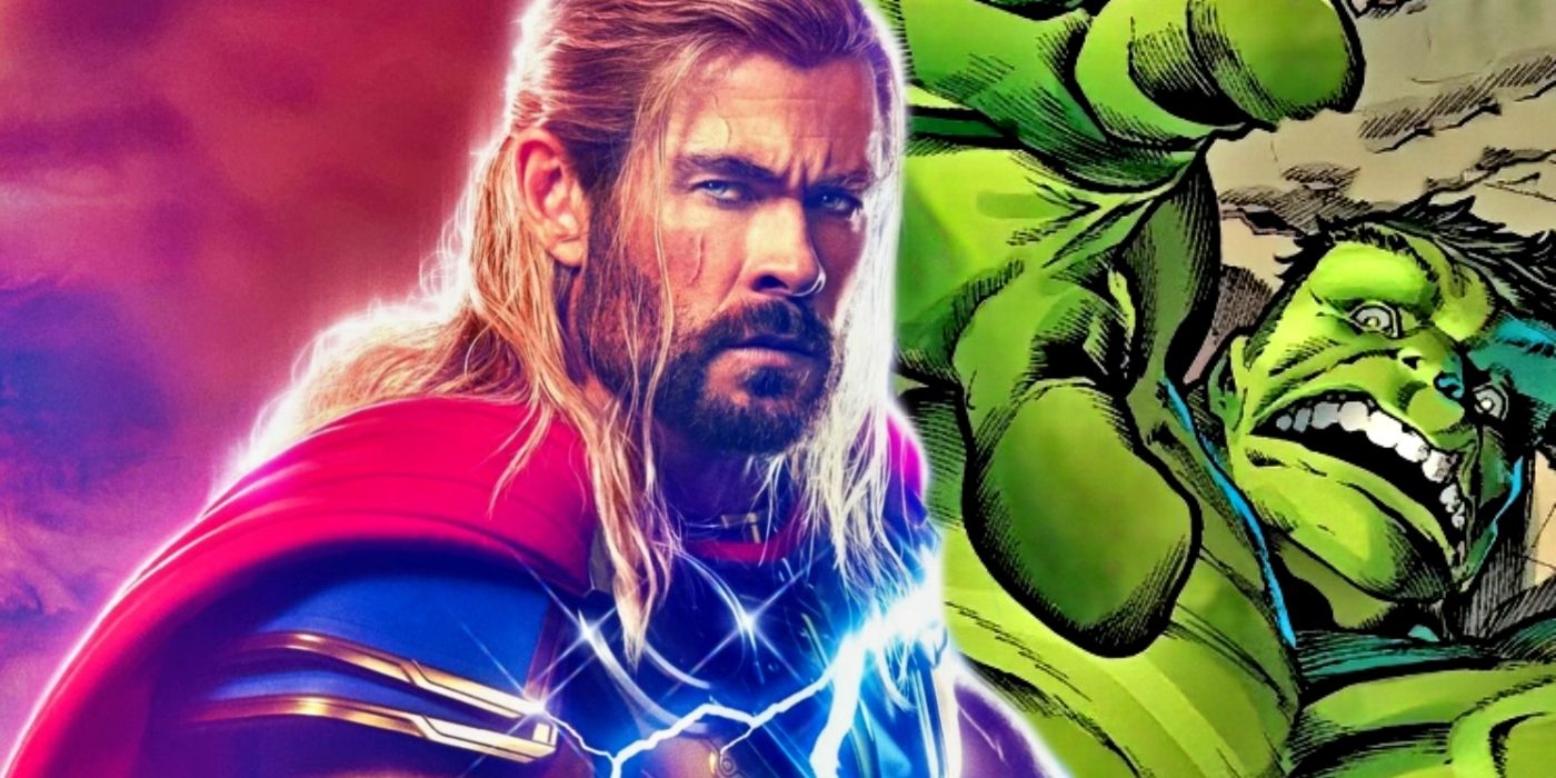 MCU Thor with a scared Hulk.
