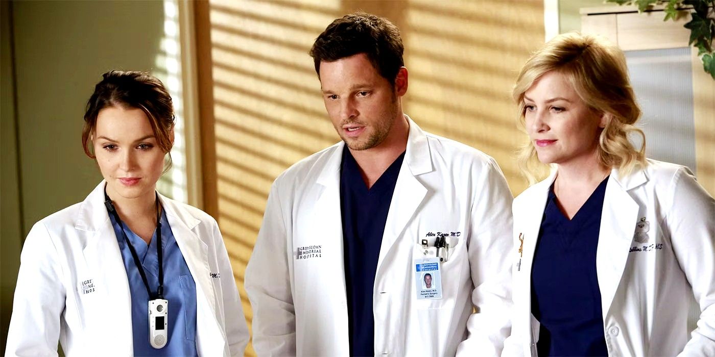 Three doctors looking down in Grey's Anatomy
