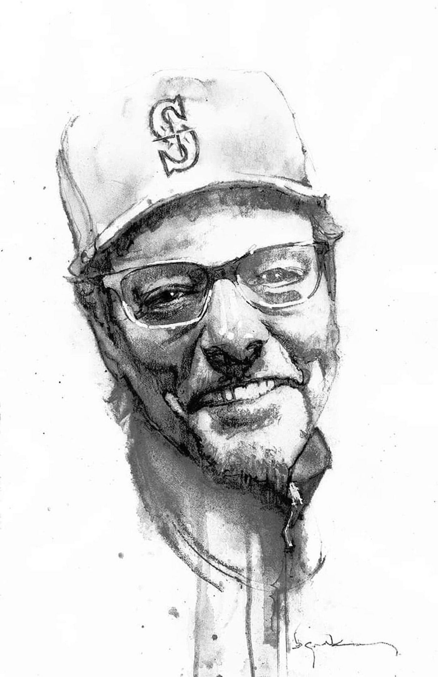 retrato do falecido criador de quadrinhos Tim Sale, de Bill Sienkiewicz.