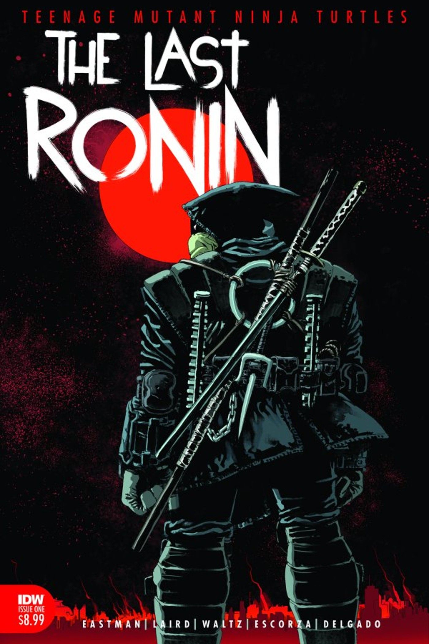 Lone ninja turtle stands on the cover of TMNT: The Last Ronin