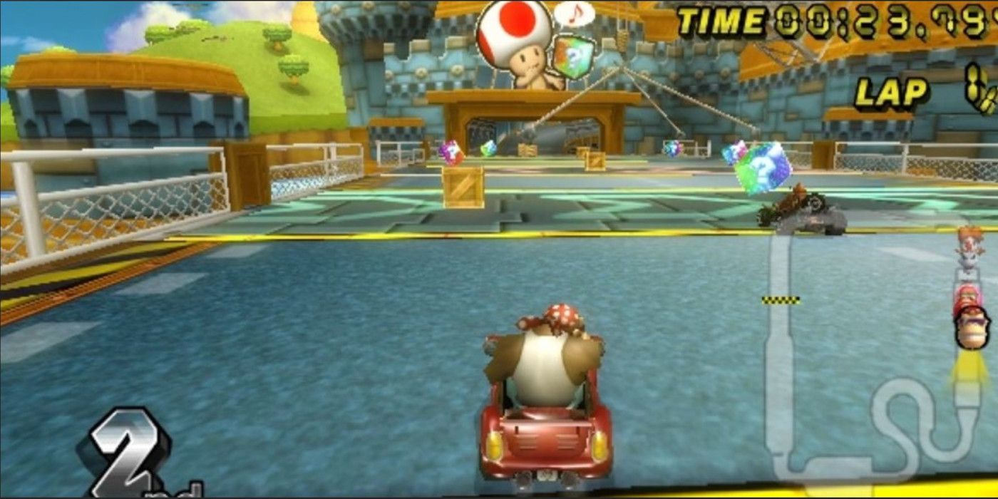 Toads Factory em Mario Kart Wii com direção de Funky Kong.