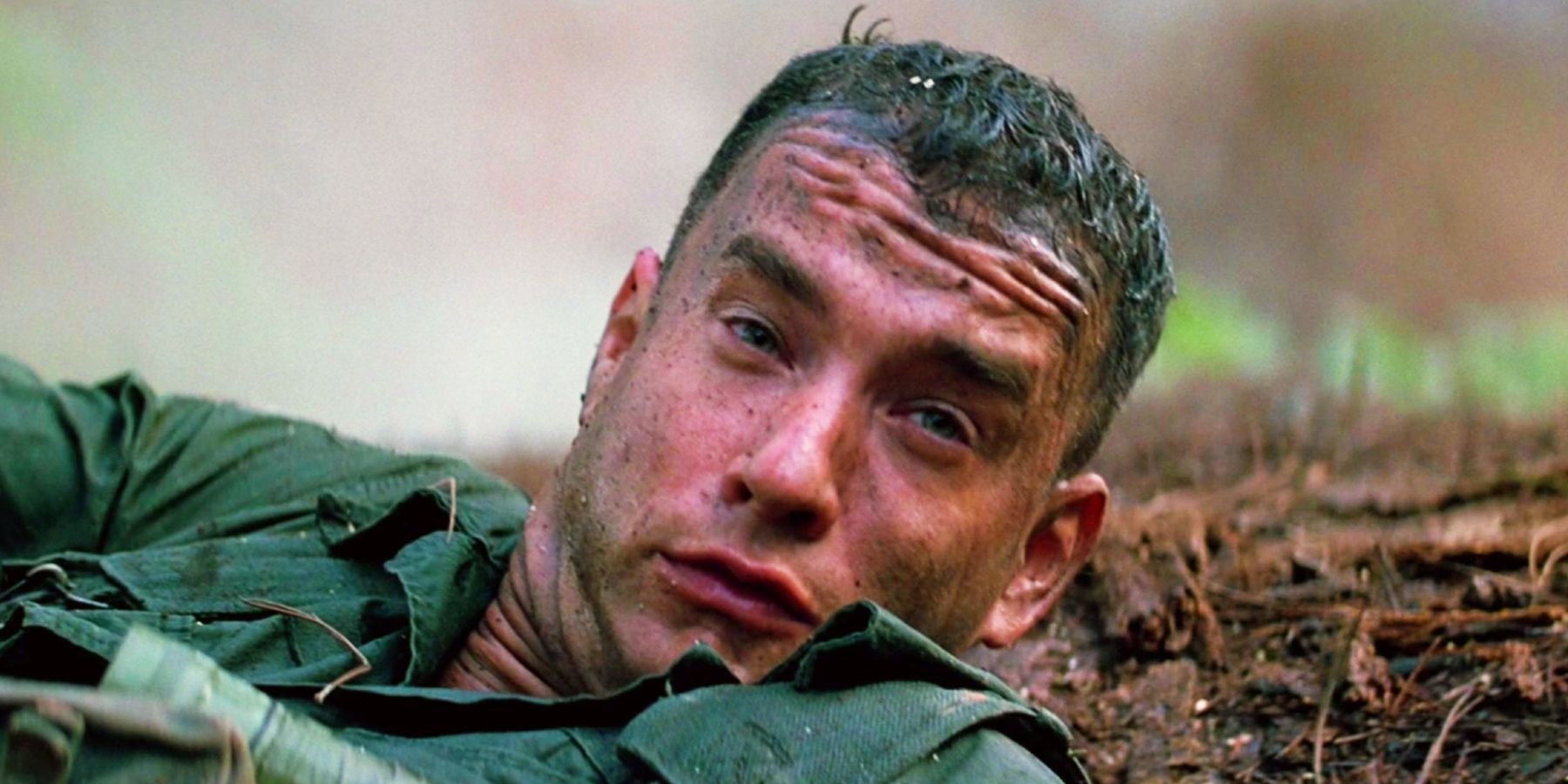 Tom Hanks as Forrest during a battle in Forrest Gump