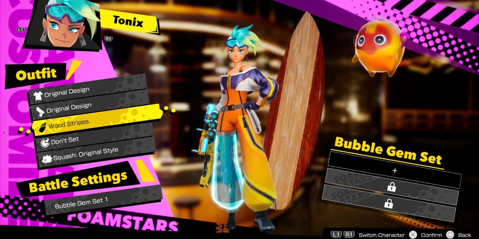 Tonix character selection screen in Foamstars