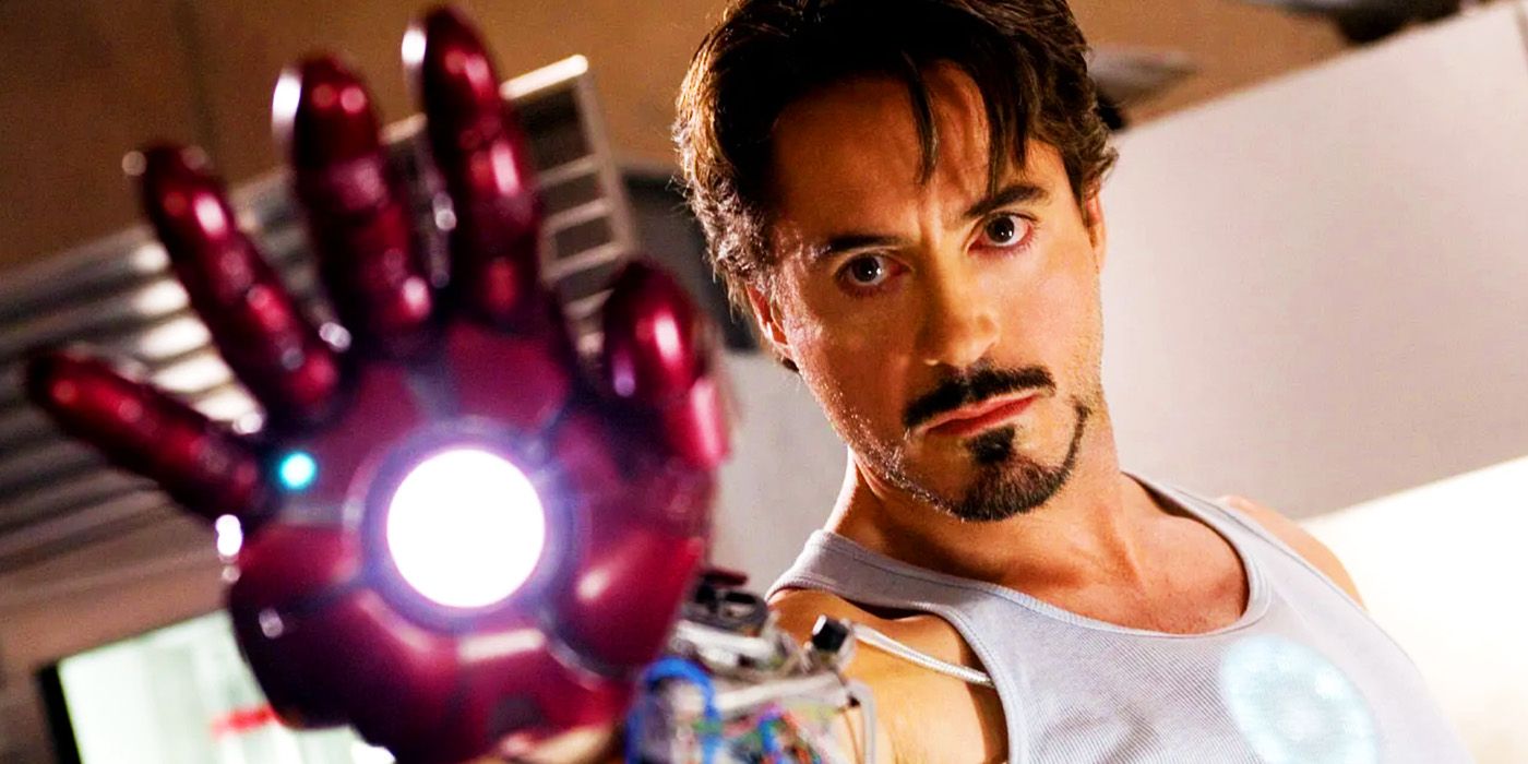 Tony Stark with his Iron Man hand in 2008's Iron Man