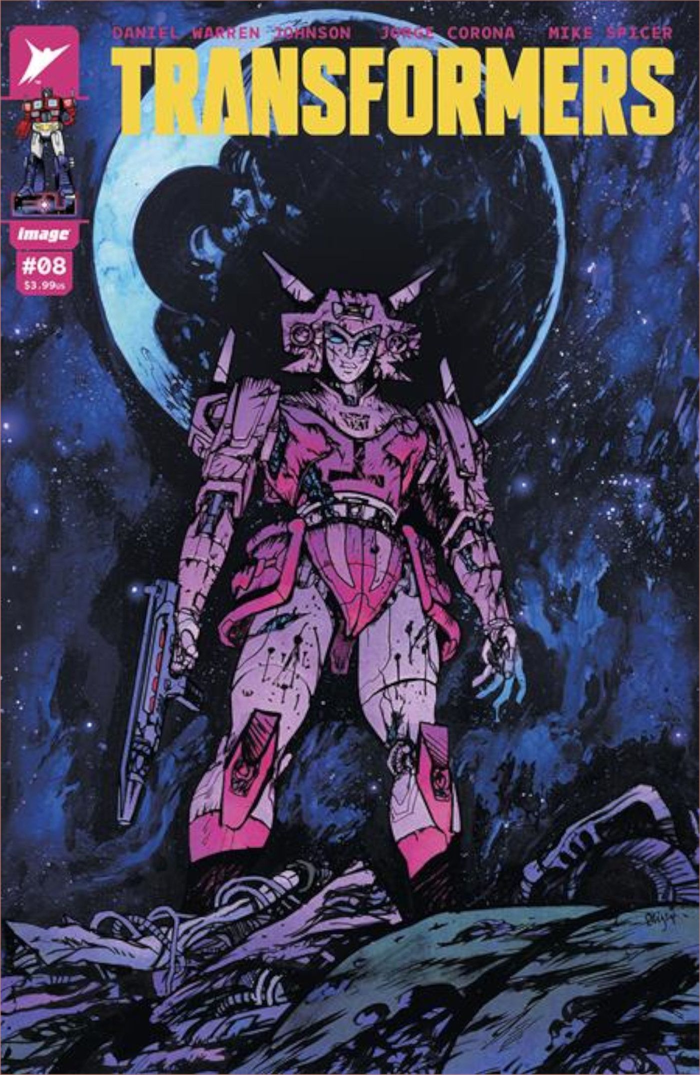 Transformers #8 Capa A de Daniel Warren Johnson, com participação de Elita One