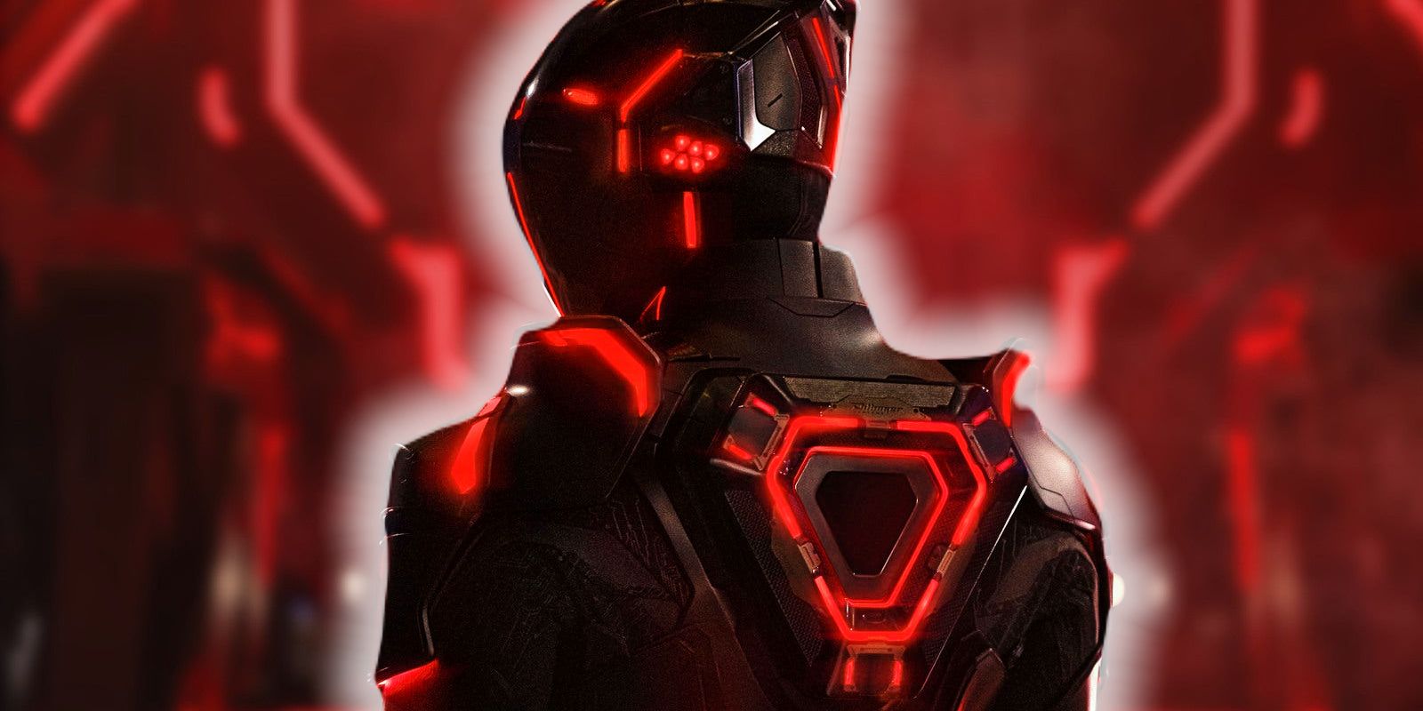 This custom image shows Ares from TRON: ARES from the back with a glow around him.