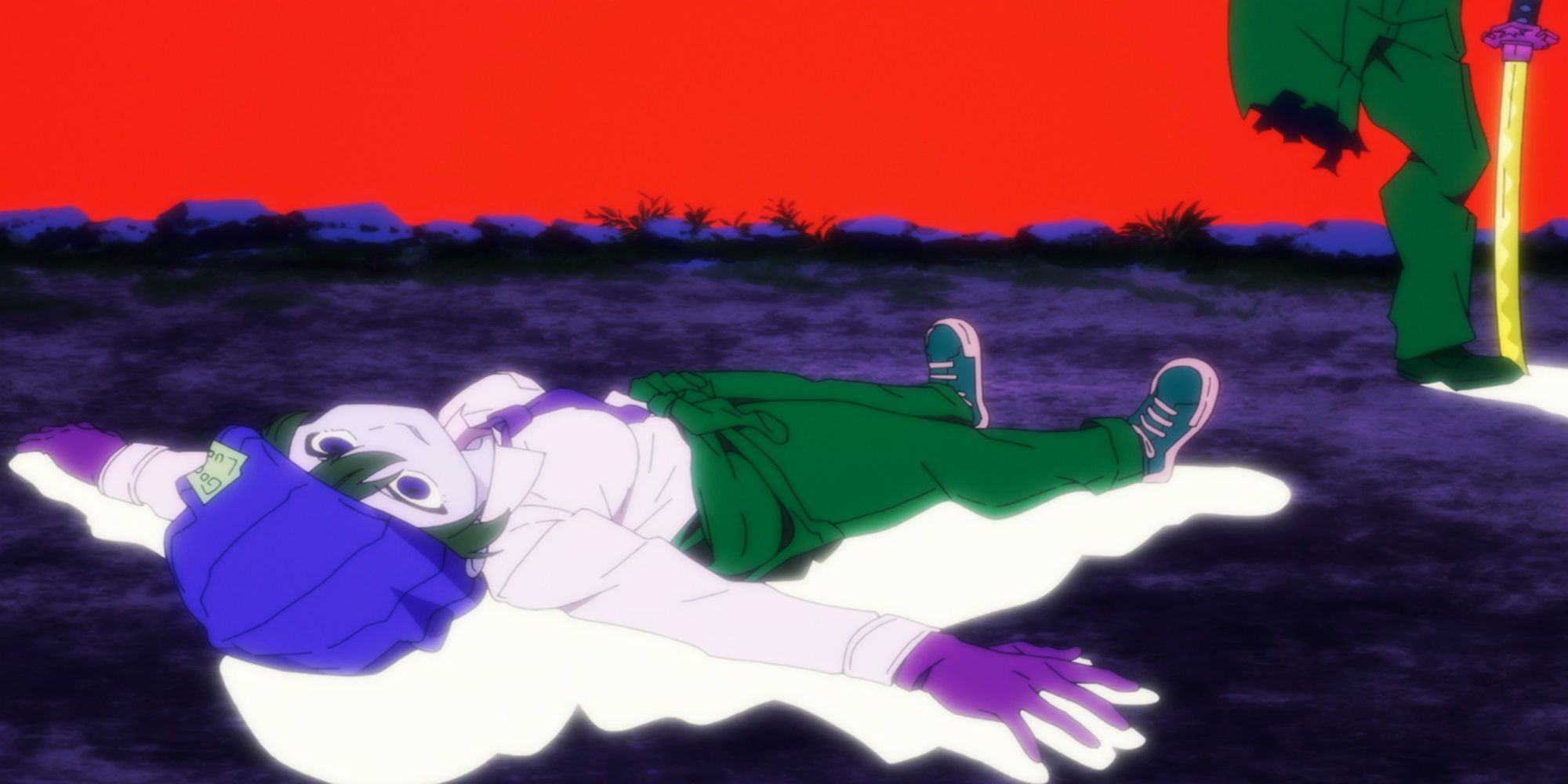 Captura de tela do Undead Unluck Episódio 20 de Fuuko deitado no chão.