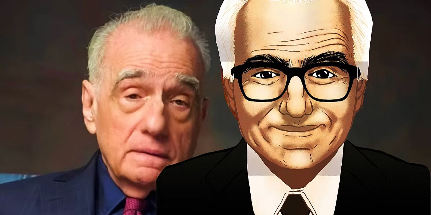 Live action Martin Scorsese (left) and illustrated Scorsese (right)
