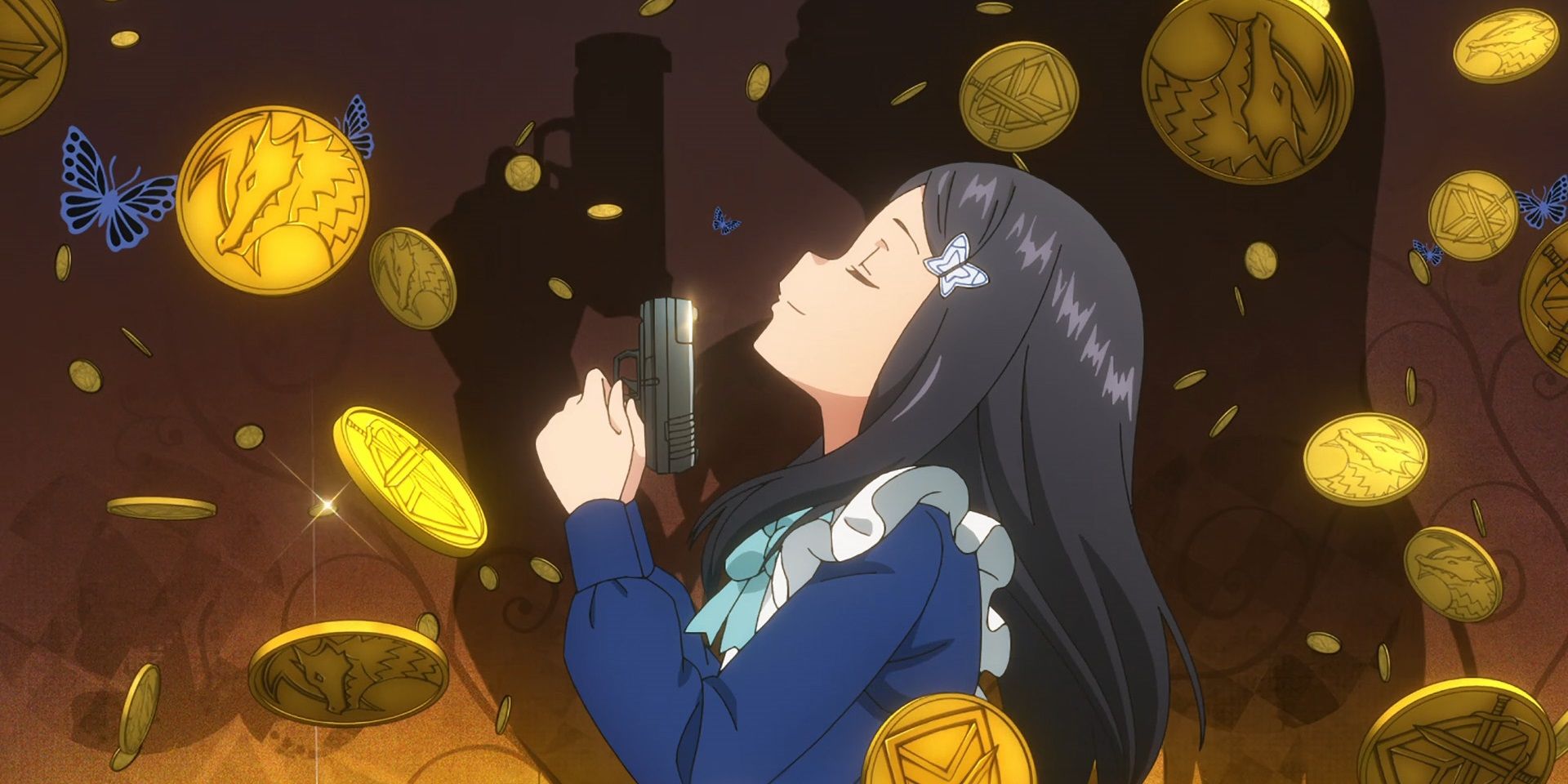 Saving 80,000 Gold in Another World for my Retirement, Mitsuha with her weapon and gold coins raining down on her.
