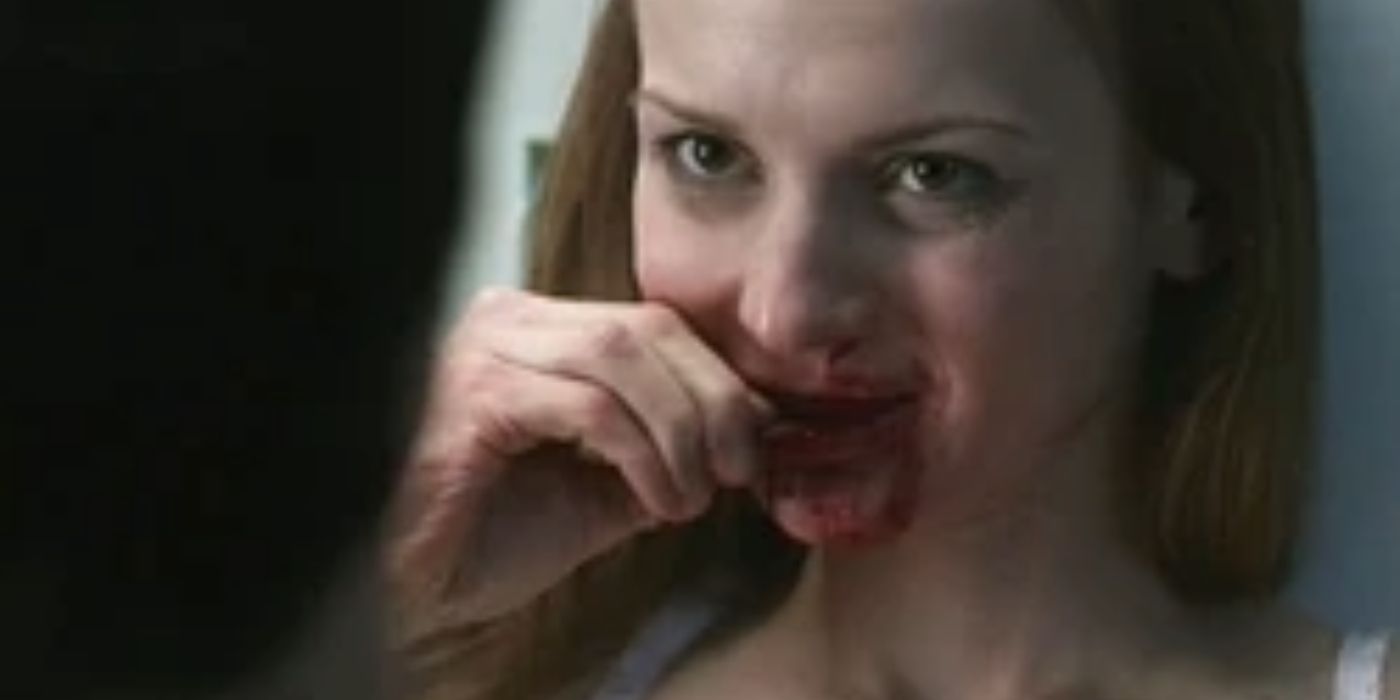 Alice with blood all over her face in the Supernatural episode My Bloody Valentine