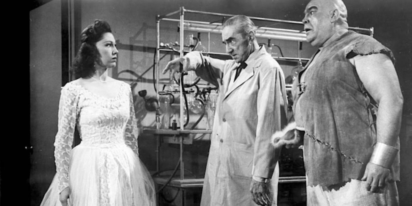 Lobo, Vornoff, and Janet in the lab in the 1955 film Bride of the Monster