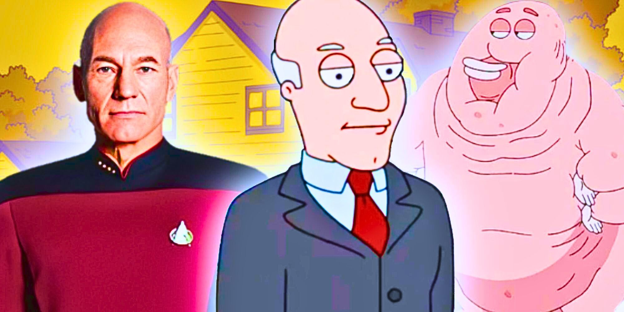 A composite image of various Patrick Stewart characters from Star Trek: The Next Generation and Family Guy