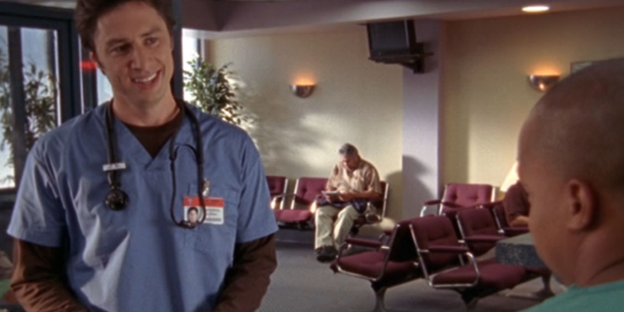 Zach Braff as JD in Scrubs talking to Donald Faison's Zach Braff