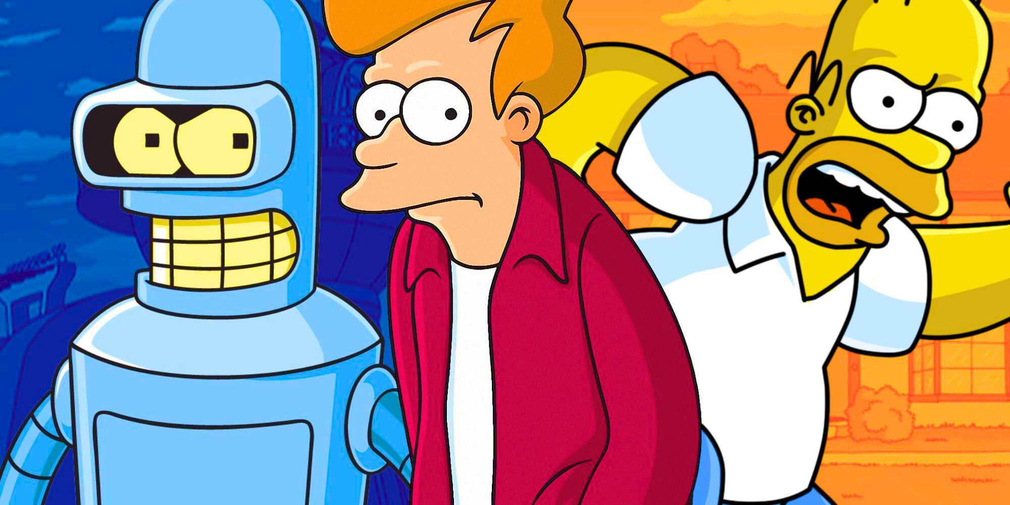A custom image of Bender and Fry from Futurama and Homer from The Simpsons
