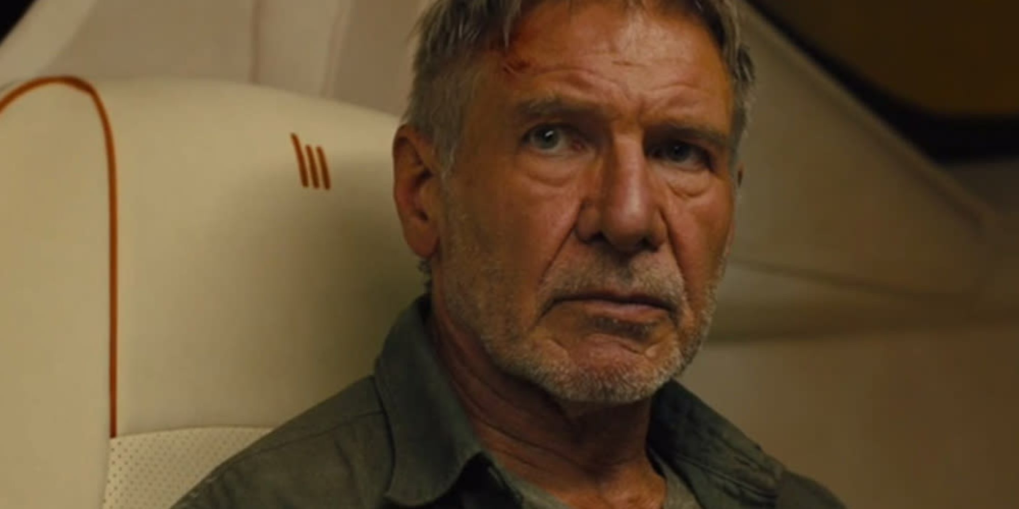 Harrison Ford looking stern as Deckard in Blade Runner 2049