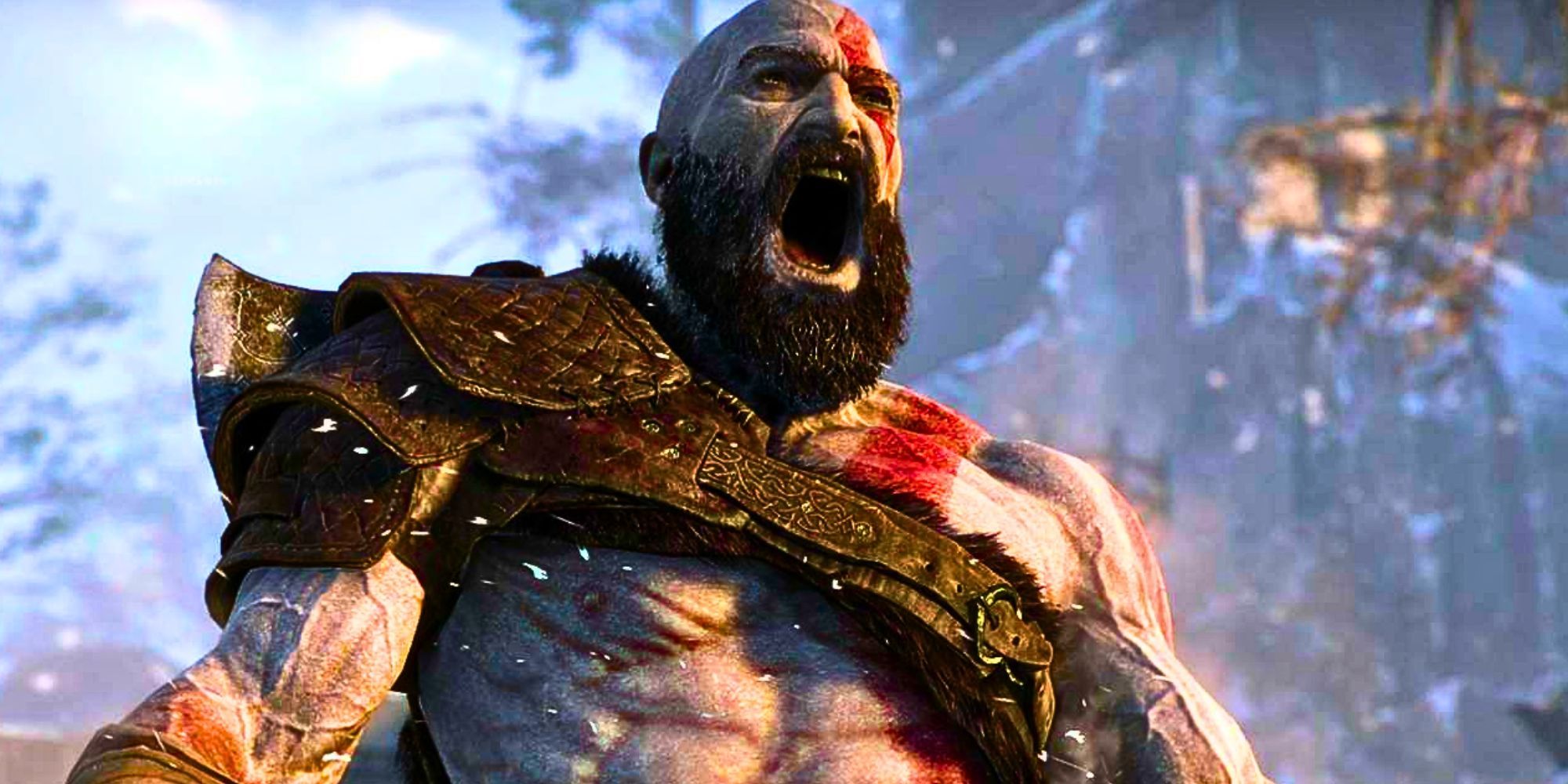 Kratos roaring with anger in God of War