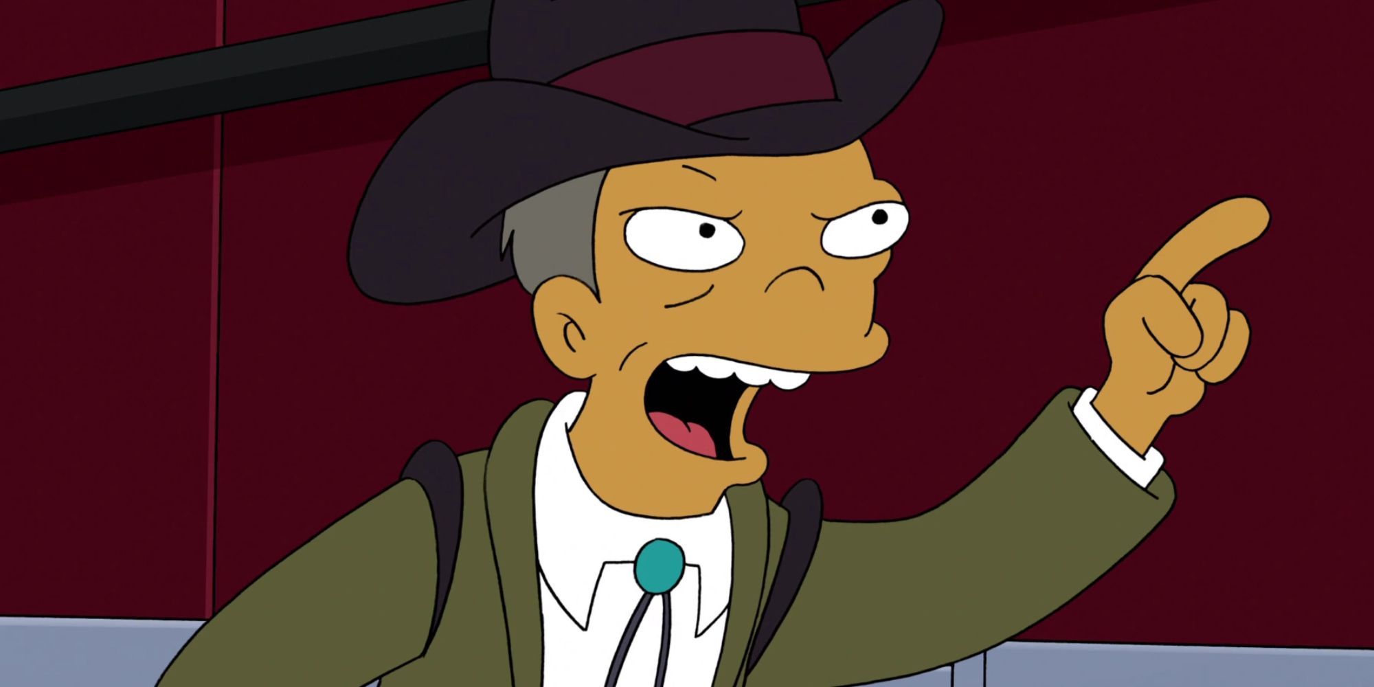 Leo Wong pointing angrily in Futurama