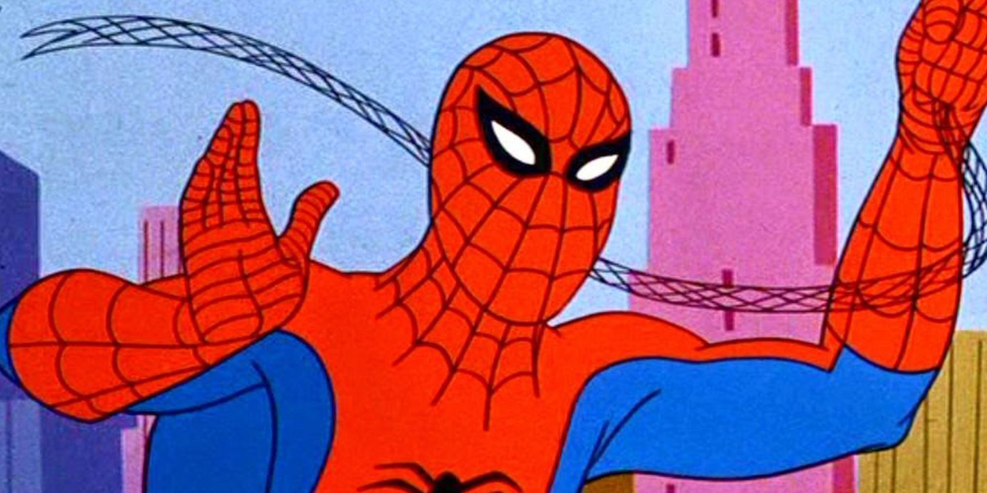 Spider-Man swinging through New York in the 1960s Spider-Man cartoon
