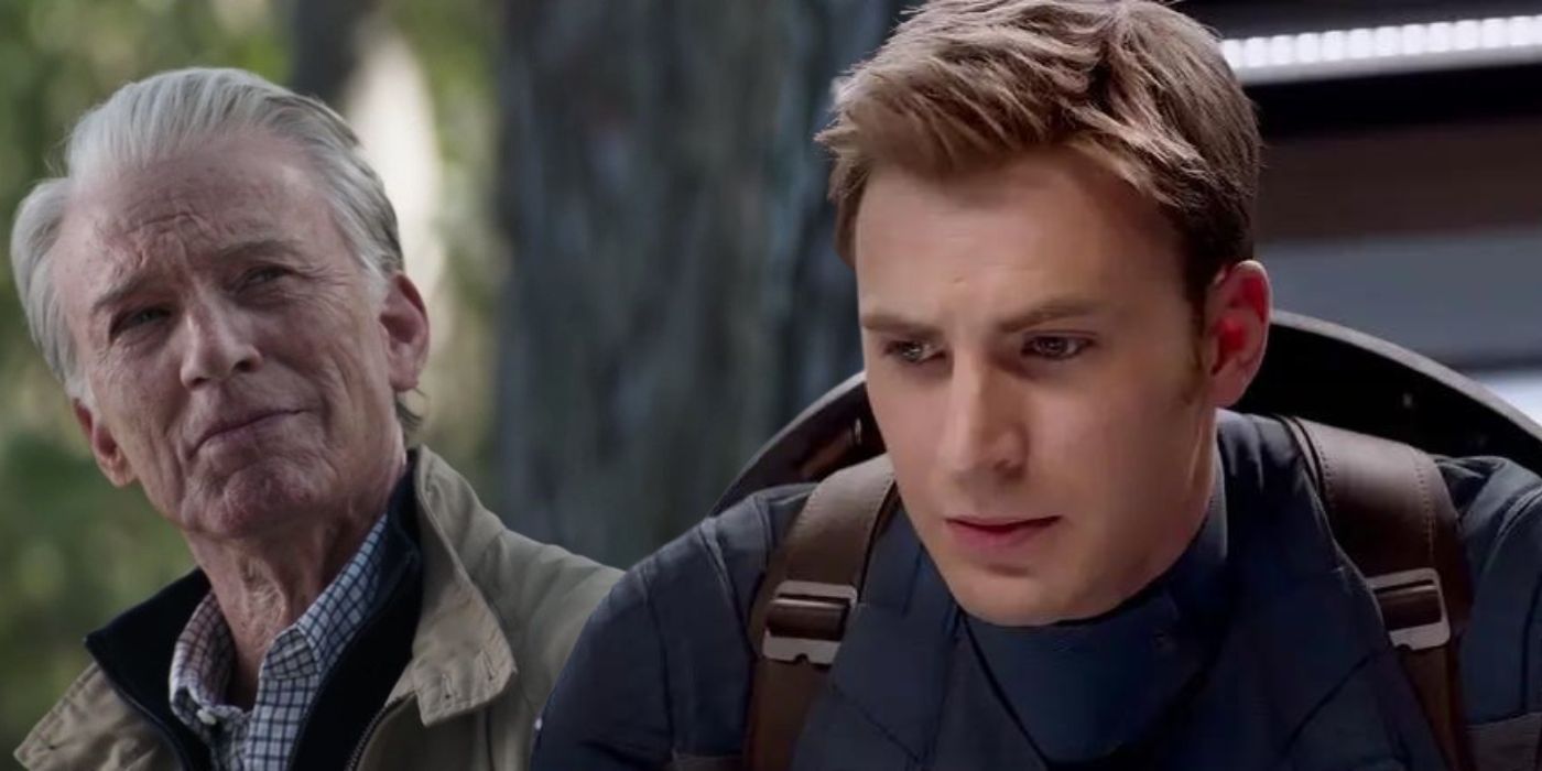 Young Captain America looking concerned over a picture of old Steve Rogers