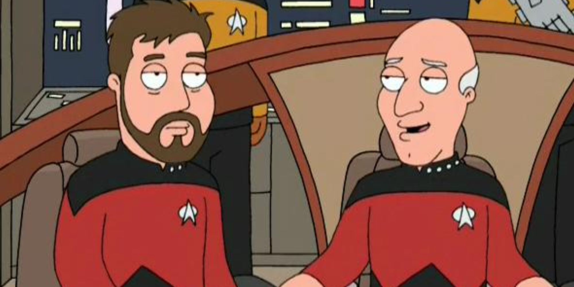 An animated version of Commander Riker and Captain Picard in Family Guy