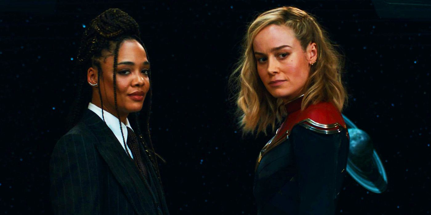 Valkyrie and Captain Marvel in space in The Marvels