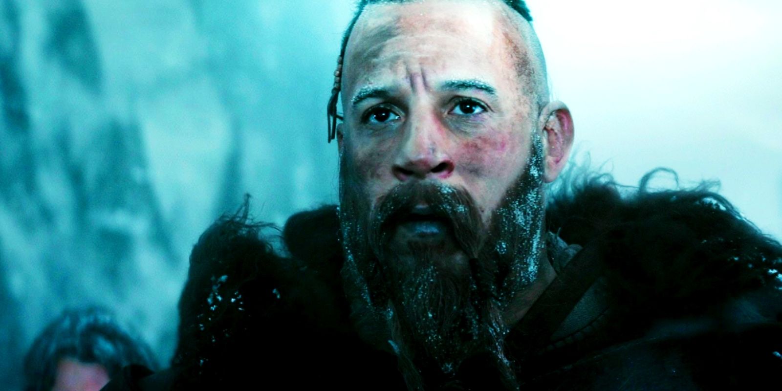 Kaulder looks distressed while walking through the snow in The Last Witch Hunter