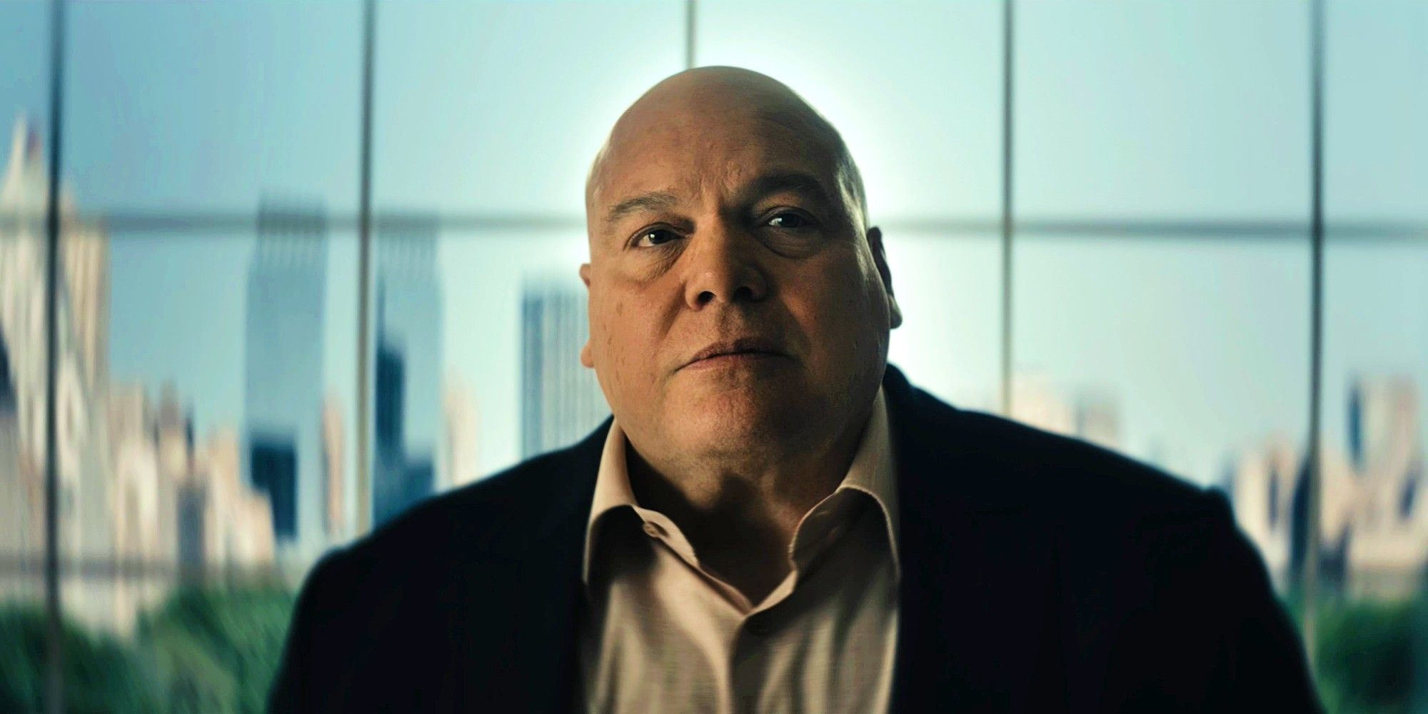 Vincent D'Onofrio As Wilson Fisk Standing In Front Of A Window Overlooking The NYC Skyline In Echo Episode 5
