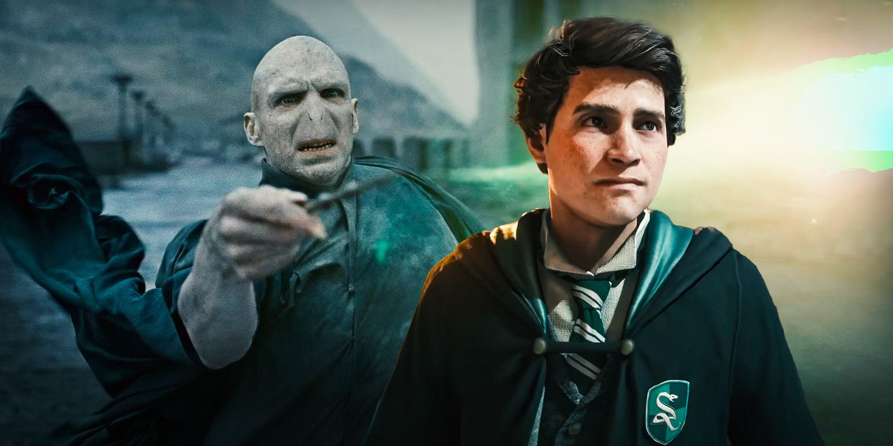 Voldemort from Harry Potter and Sebastian Sallow from Hogwarts Legacy