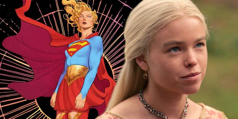Kara on the cover of the Supergirl: Woman of Tomorrow deluxe edition comic next to Milly Alcock from House of the Dragon