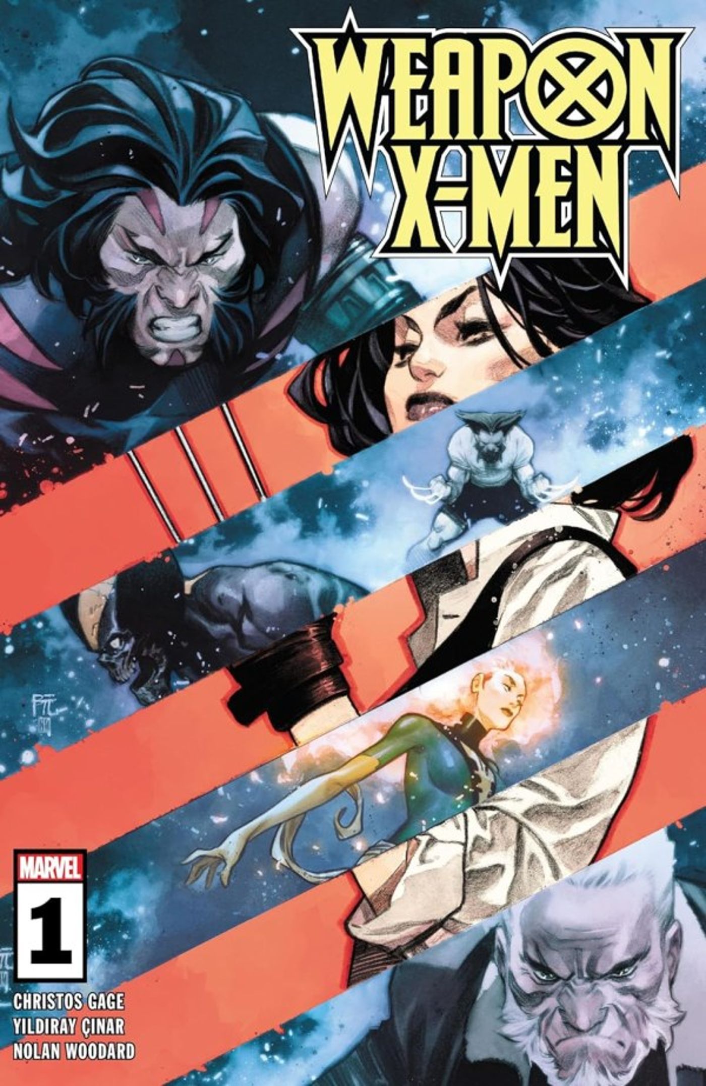 Weapon X-Men #1, main cover featuring different versions of Wolverine, and Jean Grey, against a cosmic backdrop
