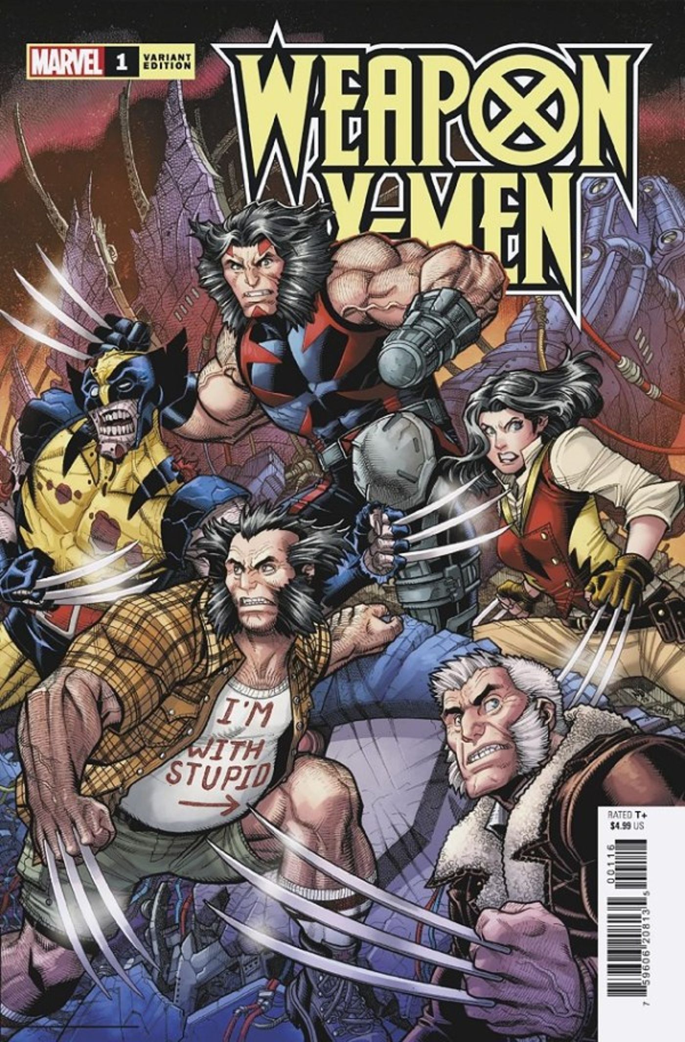 Capa da variante Weapon X-Men # 1, apresentando as cinco versões multiversais de Wolverine se unindo