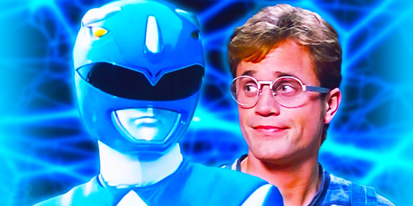 Billy in civilian form and as the Blue Ranger in Mighty Morphin