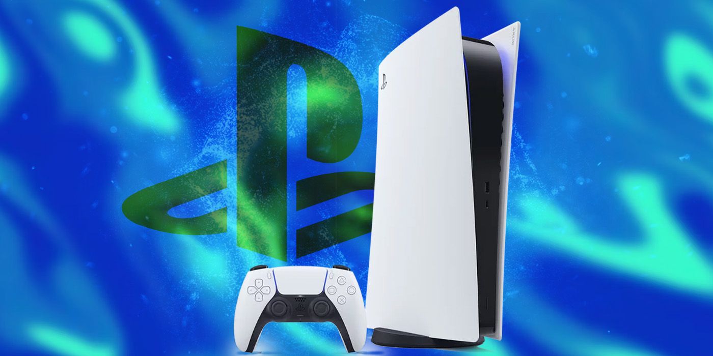 White PS5 console on a blue background 