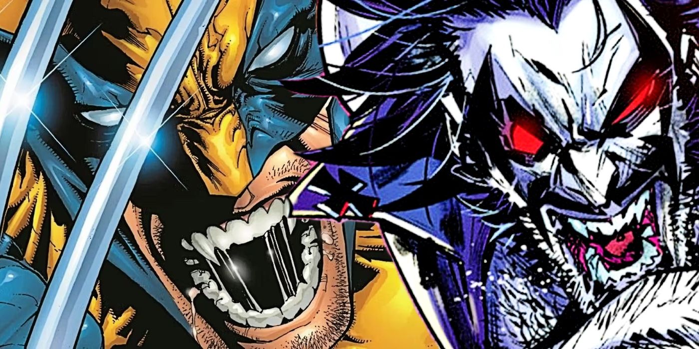 Wolverine snarling with claws out with Lobo yelling like a crazy person next to him