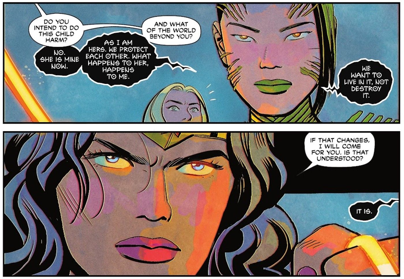 Comic book panels: Wonder Woman Threatens Megaera