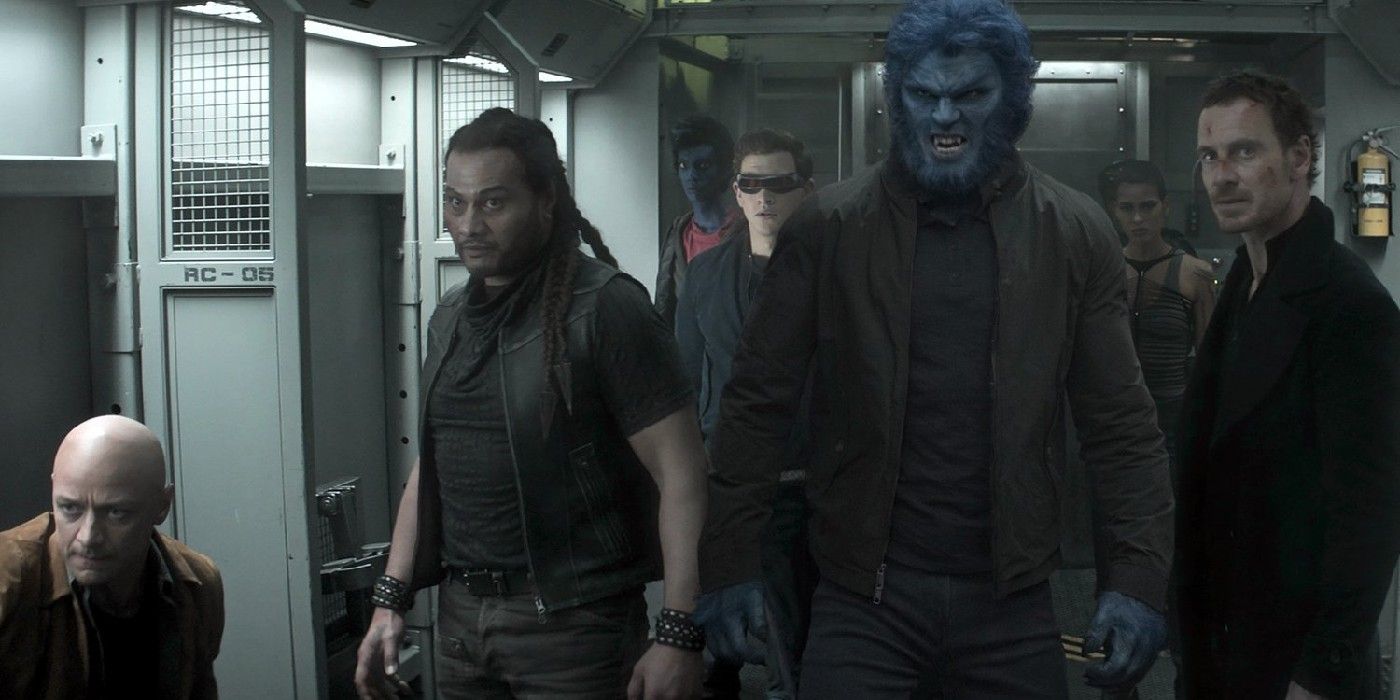 Beast and Magneto lead a team of mutants through a train in X-Men: Dark Phoenix