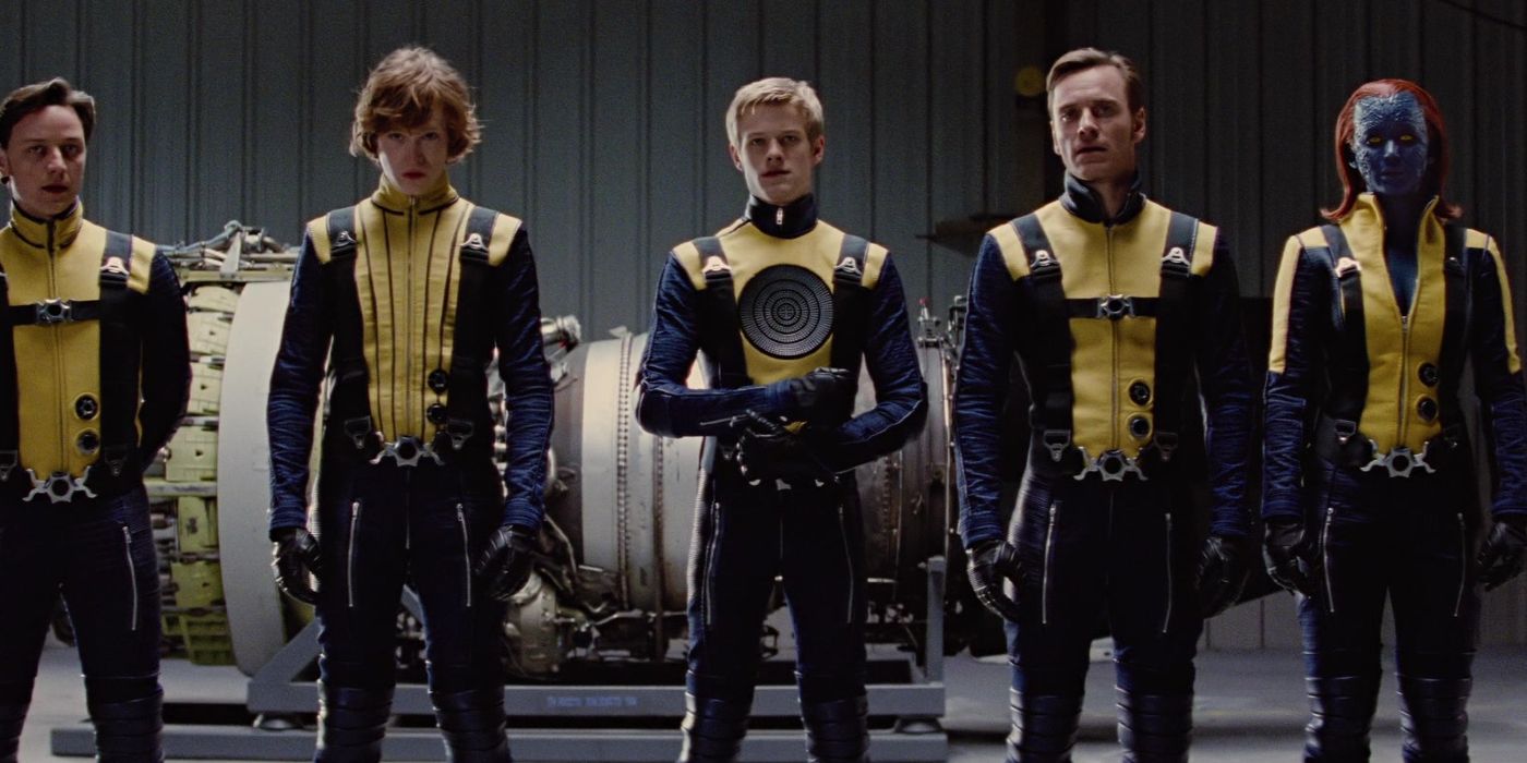 The X-Men wearing matching suits in X-Men: First Class