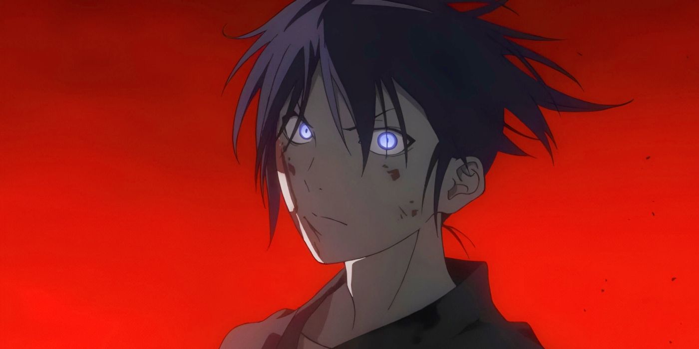 Yato olha depois de massacrar pessoas como Yaboku de Noragami.