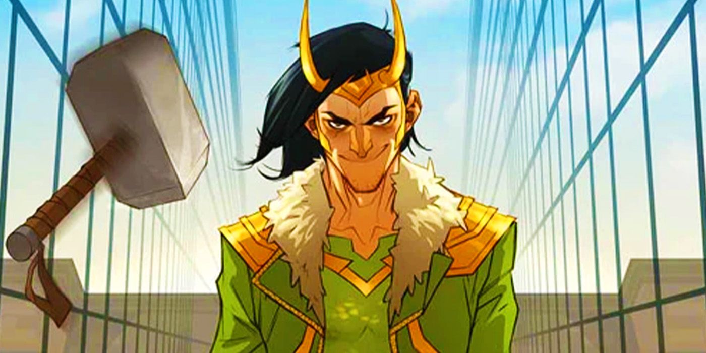 Young Loki with Mjolnir in Marvel Comics