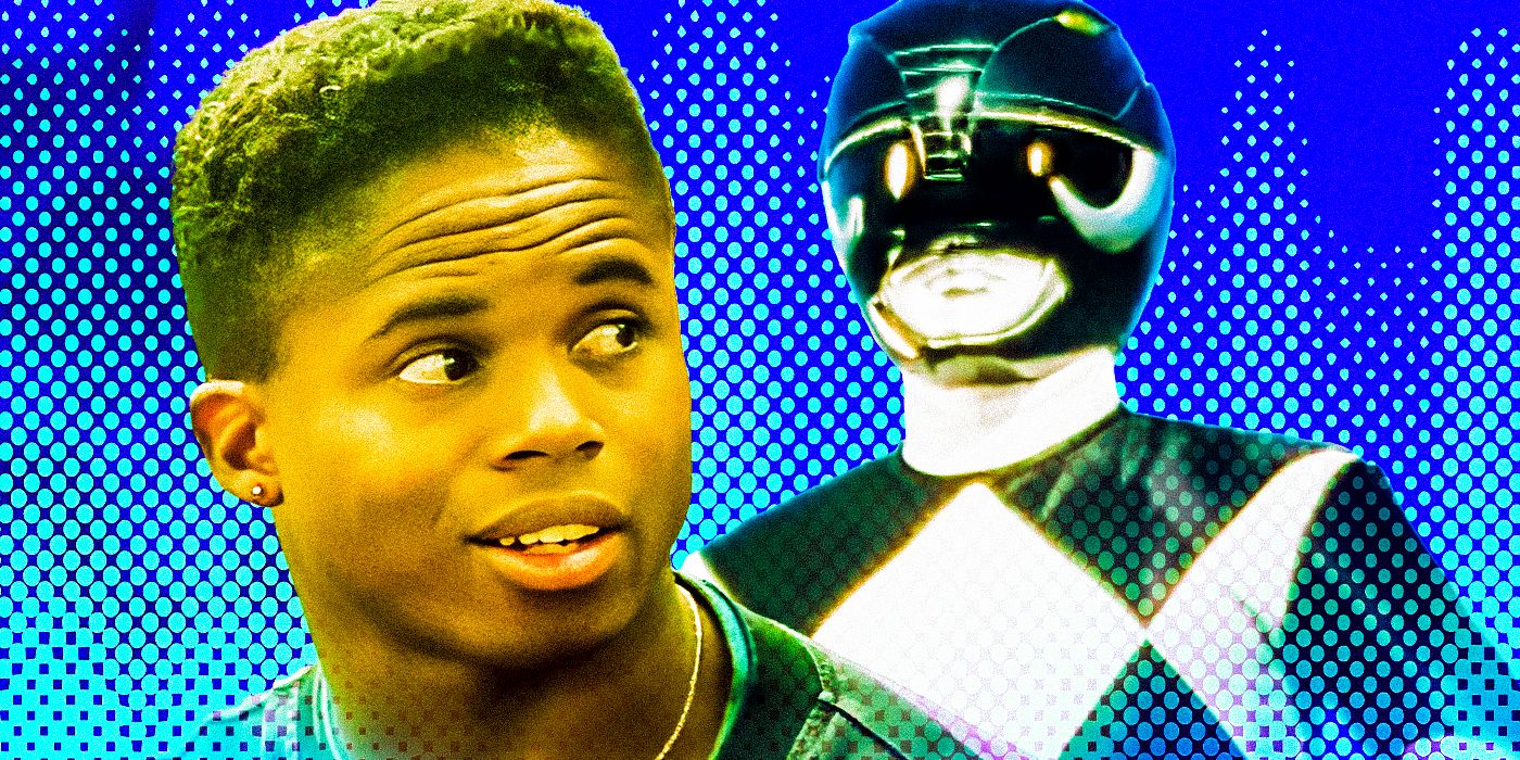  Original 1990s Black Ranger Zack out of uniform (left) and in uniform (right)