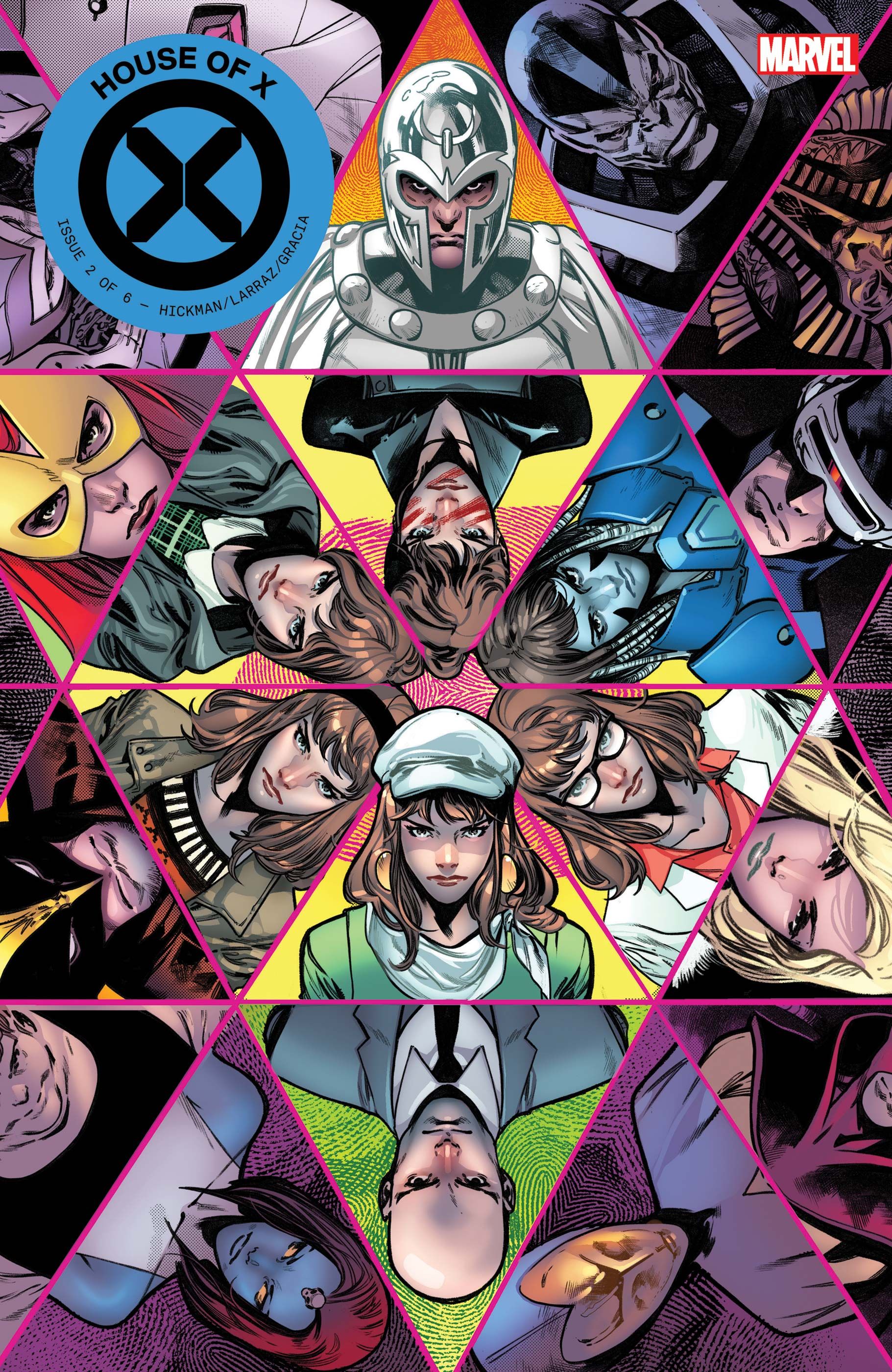 Capa de Pepe Larraz e Marte Gracia para House of X #2, apresentando as vidas fractais de Moira MacTaggert