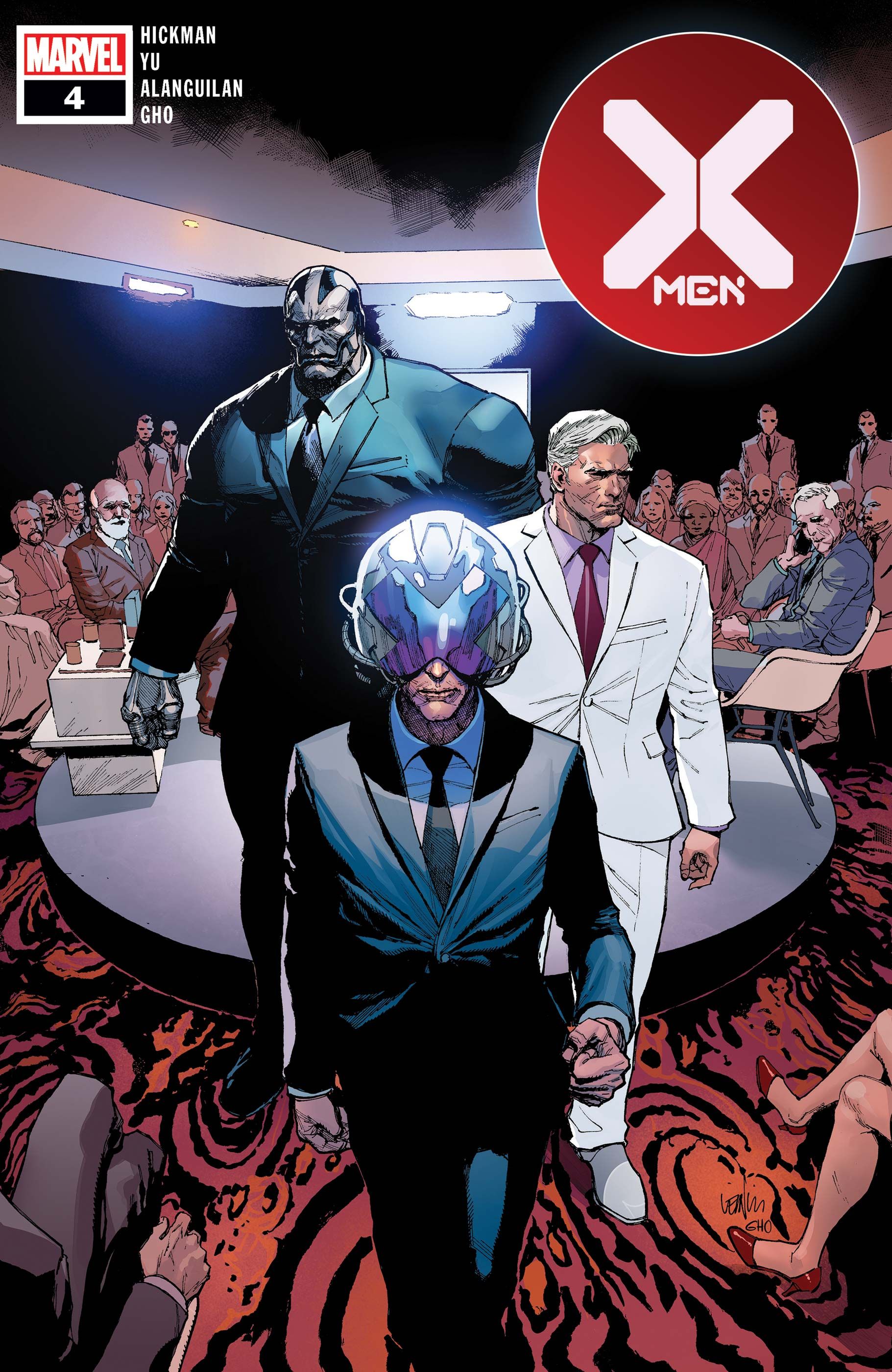 Capa de Leinil Francis Yu e Sunny Gho para X-Men (2019) #4, Xavier, Magneto e Apocalypse no fórum de Davos