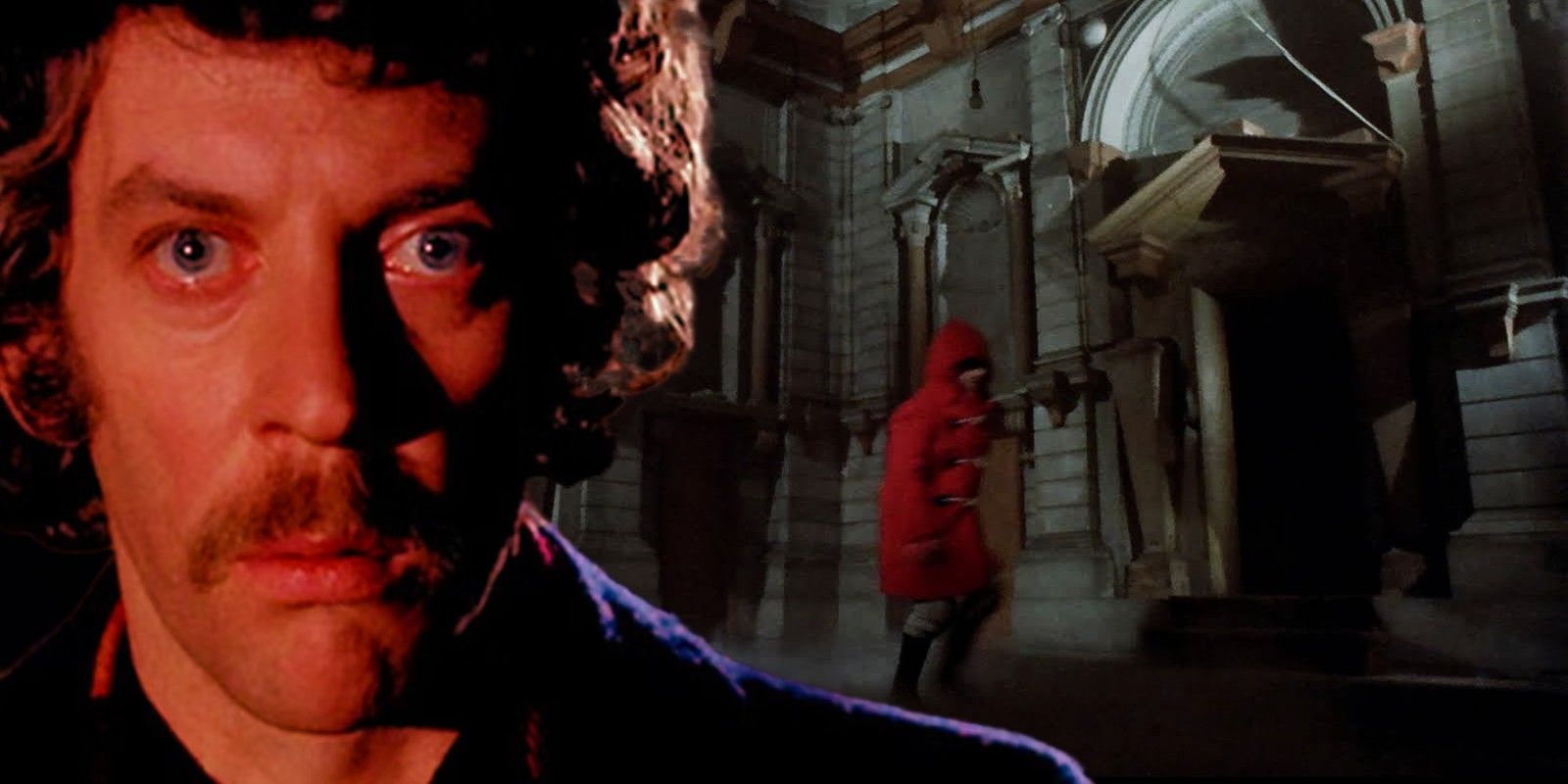Custom image of Donald Sutherland as John Baxter and the figure in the red coat in Don't Look Now