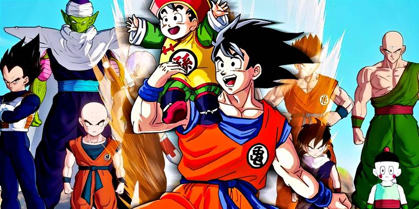 Goku with Gohan and the other Z-Fighters in Dragon Ball.