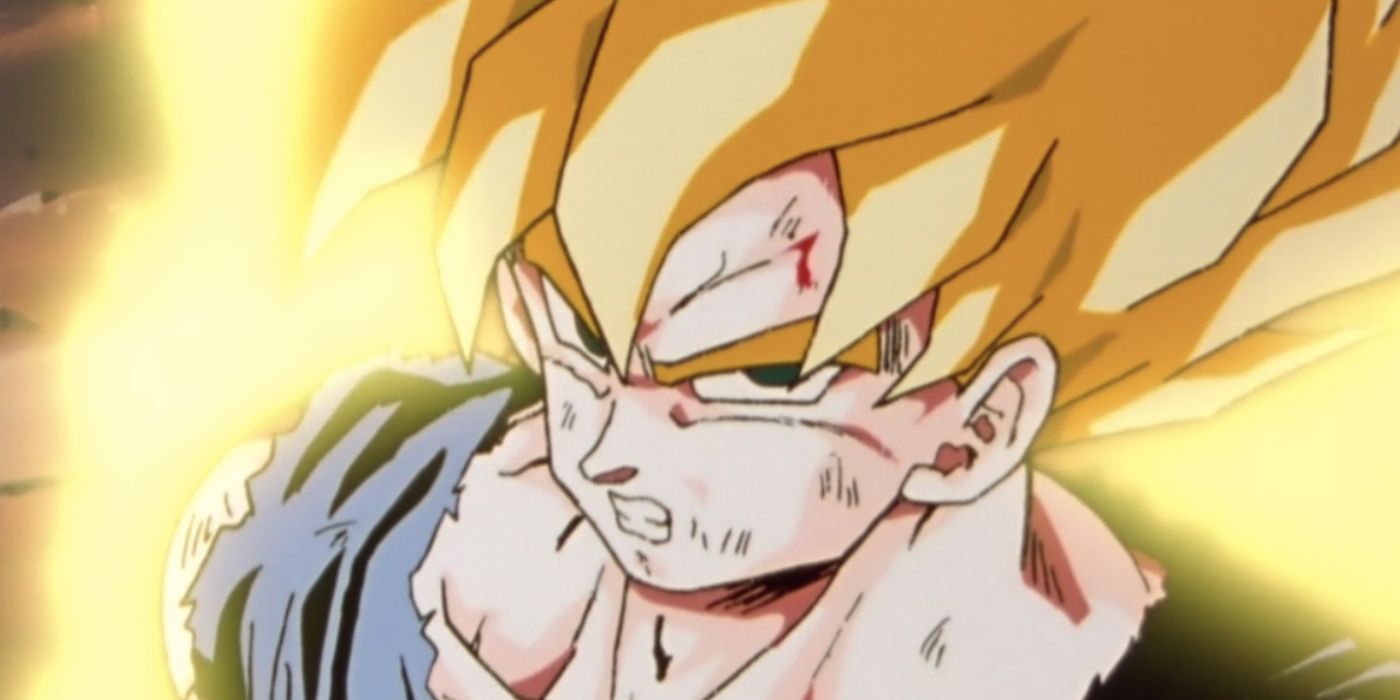 Goku unlocking Super Saiyan in Dragon Ball Z.