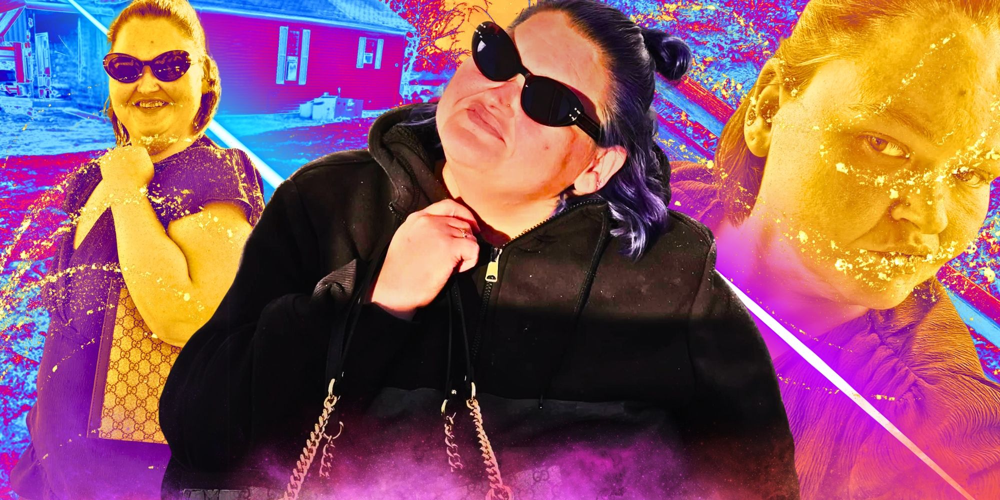 Montage of 1000-Lb Sisters’ Amy Slaton, wearing black outfit and sunglasses