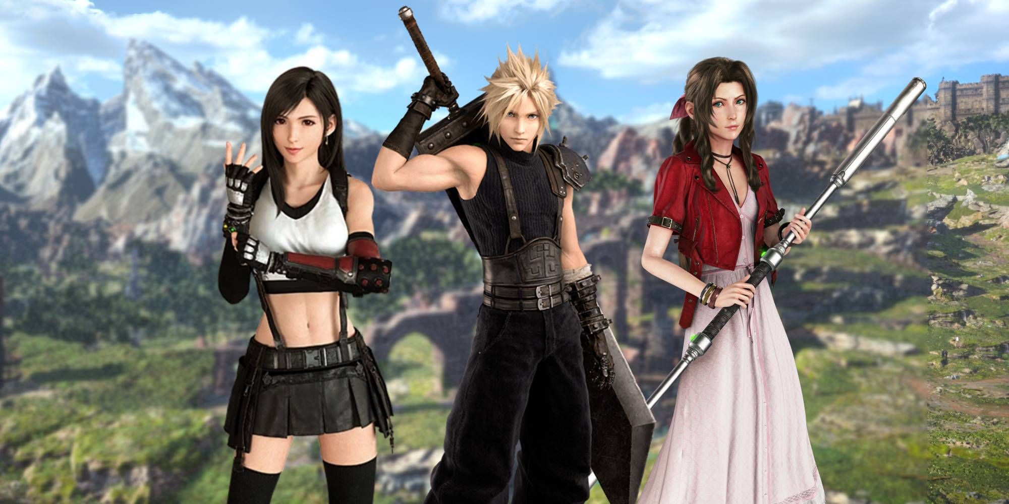 Composição da equipe FF7 Rebirth de Cloud, Tifa e Aerith