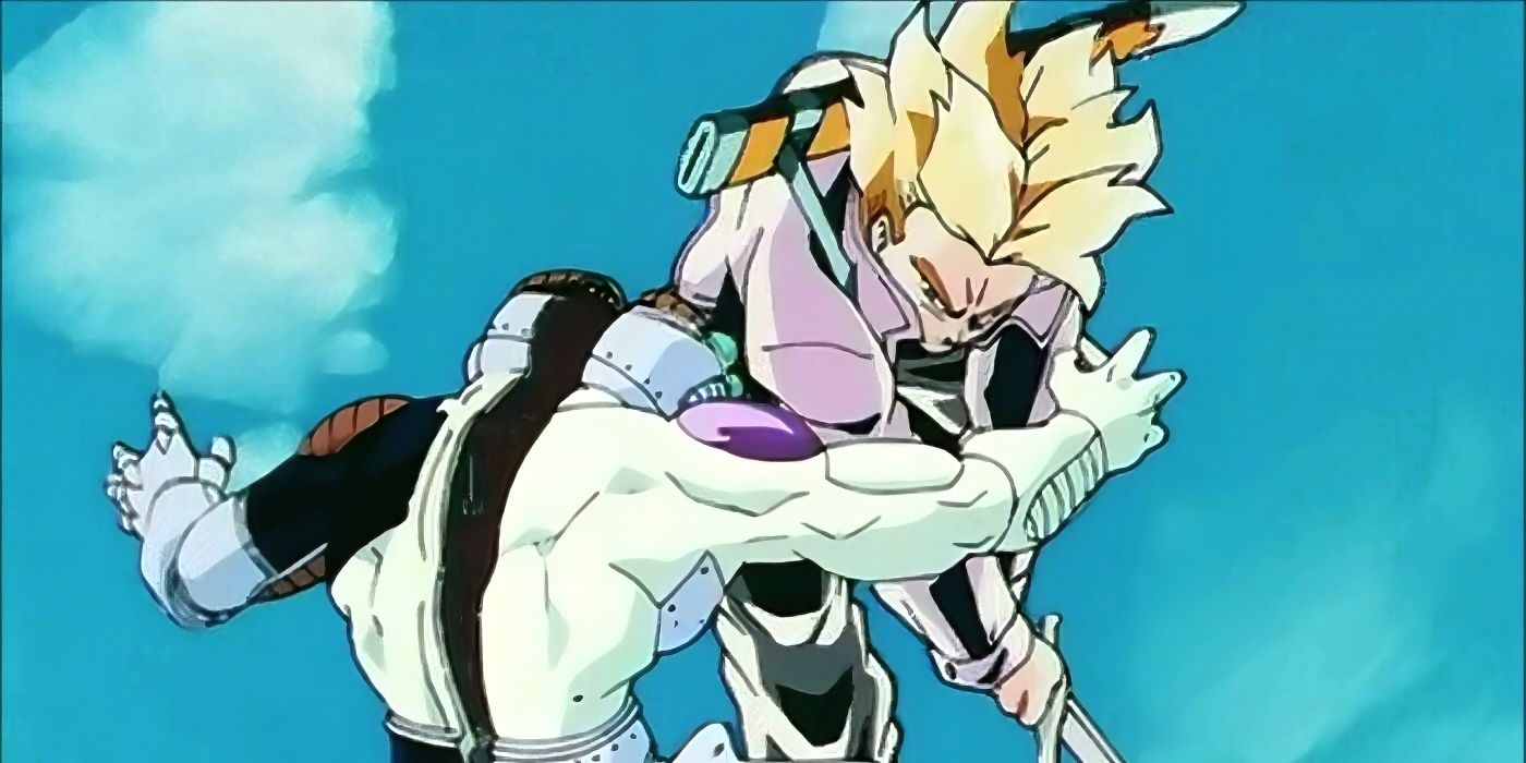 Trunks slicing Frieza in half in Dragon Ball Z.