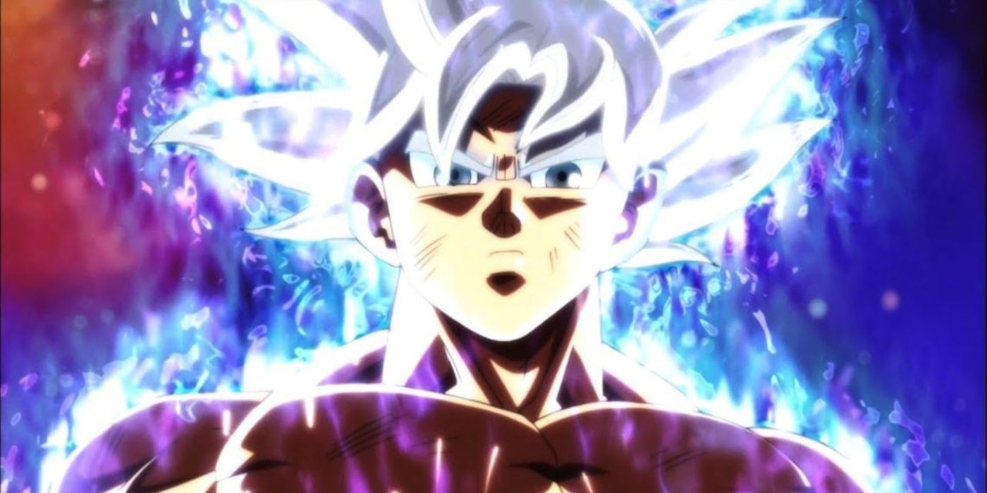 Goku channeling Ultra Instinct in Dragon Ball Super.